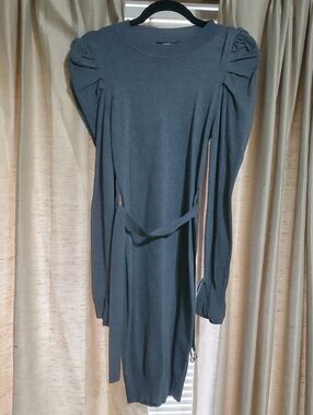 Hera Collection Charcoal Puff Shoulder Midi Knit Dress